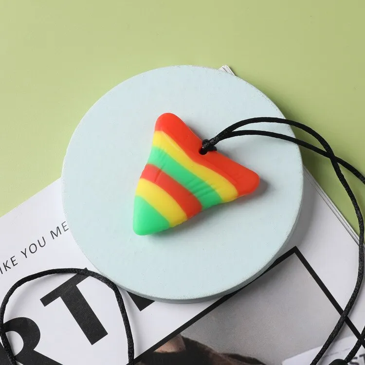 1 Pack Sensory Chew Necklace Brick Chewy Kids Silicone Triangle Fangs Toys, Silicone Teeth for Children with Autism