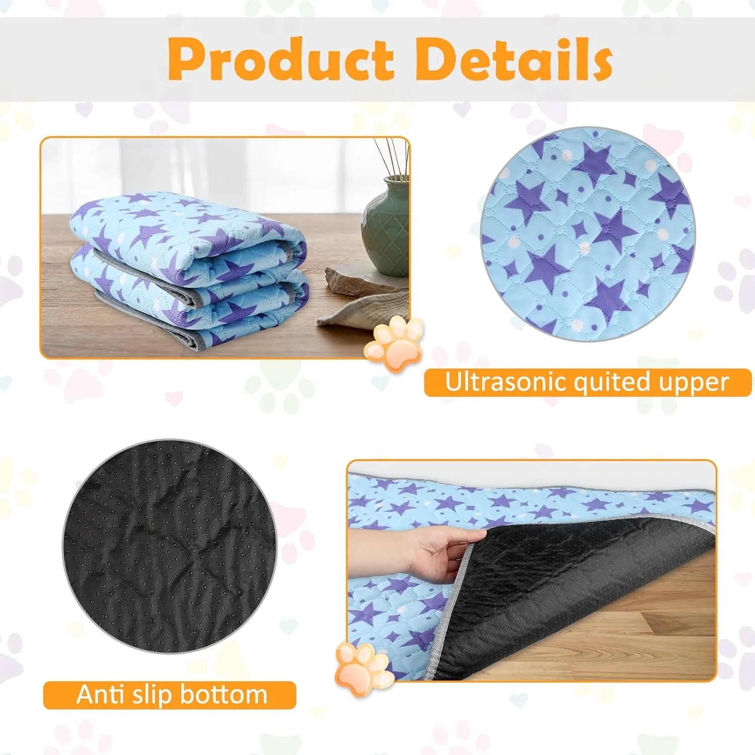 2 Pack Reusable Guinea Pig Cage Liners, 47" x 24" Washable Guinea Pig Pee Pads, Super Absorbent Waterproof Anti Slip Pee Pad, Guinea Pig Bedding Mat for Rabbit Hamster Small Animals - Blue