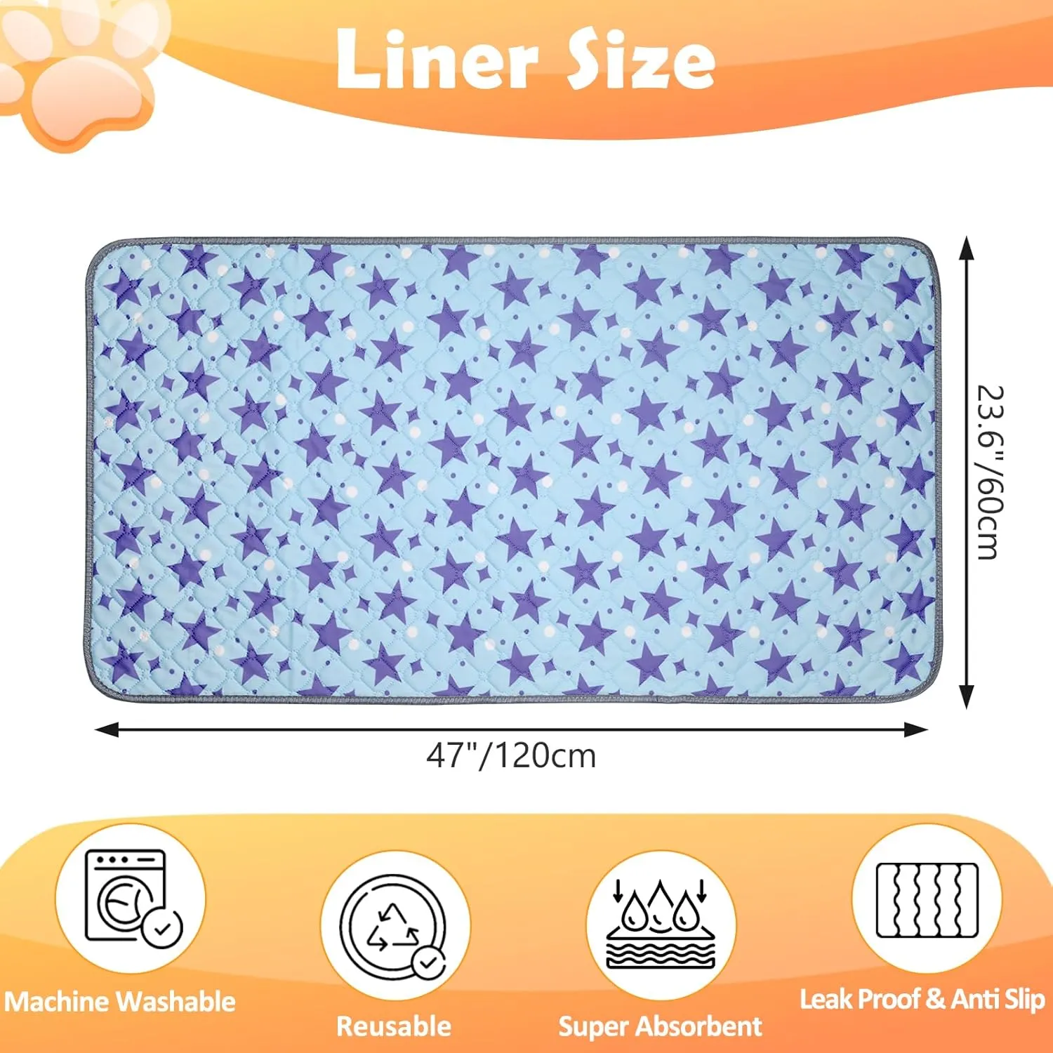 2 Pack Reusable Guinea Pig Cage Liners, 47" x 24" Washable Guinea Pig Pee Pads, Super Absorbent Waterproof Anti Slip Pee Pad, Guinea Pig Bedding Mat for Rabbit Hamster Small Animals - Blue
