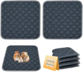 3 Pack Reusable Guinea Pig Cage Liners, 12" x 12" Washable Guinea Pig Pee Pads, Super Absorbent Waterproof Anti Slip Pee Pad, Guinea Pig Bedding Mat for Rabbit Hamster Small Animals - Gray