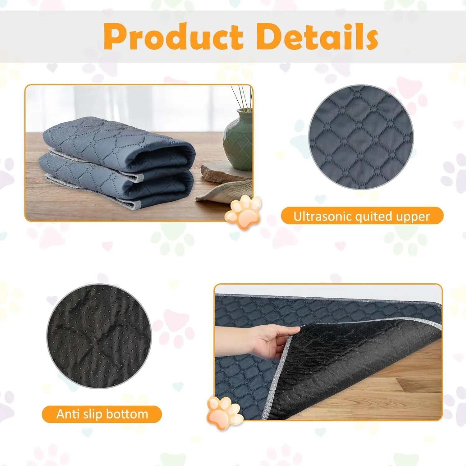 3 Pack Reusable Guinea Pig Cage Liners, 12" x 12" Washable Guinea Pig Pee Pads, Super Absorbent Waterproof Anti Slip Pee Pad, Guinea Pig Bedding Mat for Rabbit Hamster Small Animals - Gray