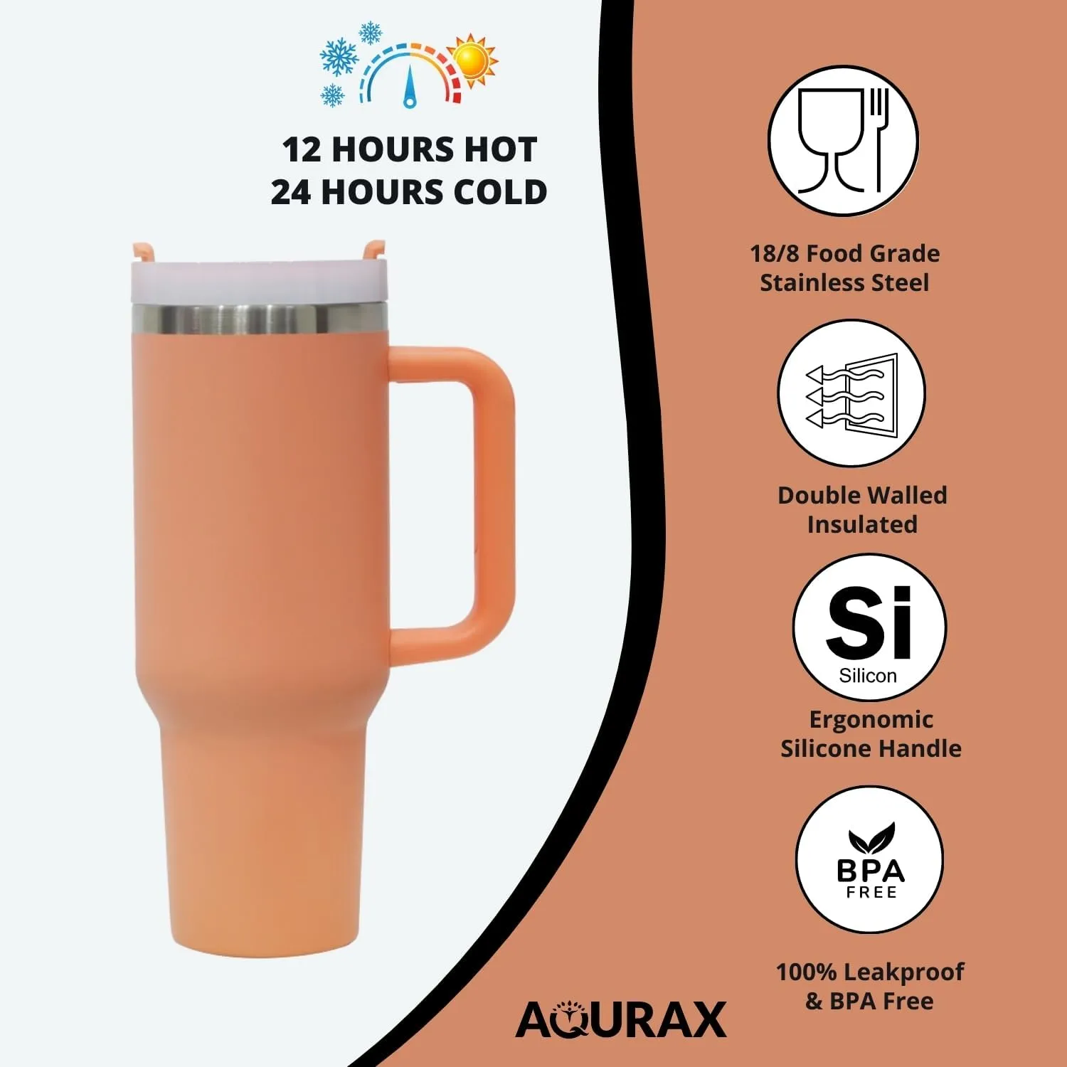 40oz tumbler and Silicone Snack Bowl,Tumbler with Lid and Straw, Leakproof, Dishwasher Safe,Insulated Stainless Steel Travel Coffee Mug, Hot and Cold Tea, Beverages (Nectarine)
