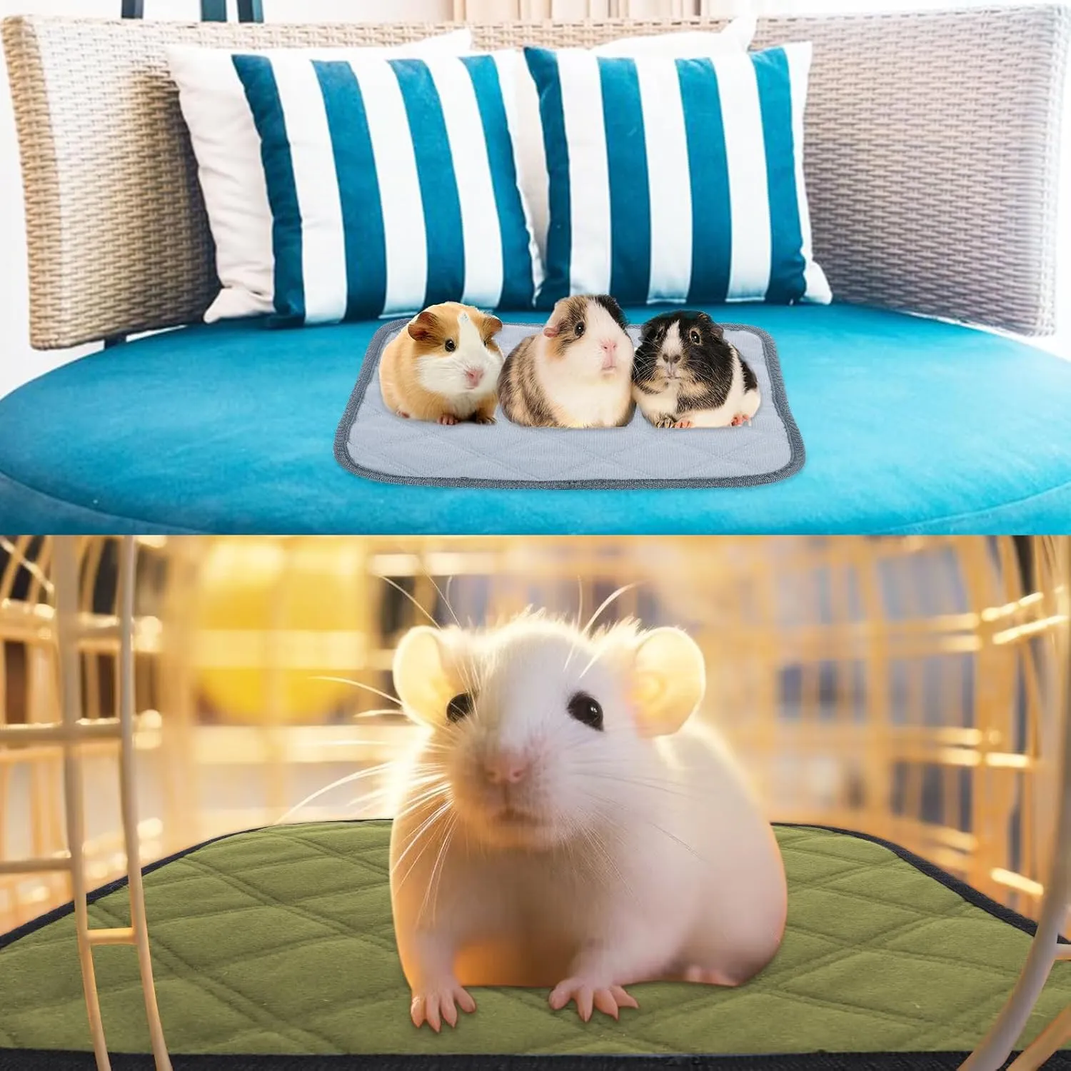 4pc Guinea Pig Cage Liners, Pet Guinea Pig Pee Pads , Absorbent Guinea Pig Bedding Mat Pad for Small Animals, 12inchx12inch (Green)