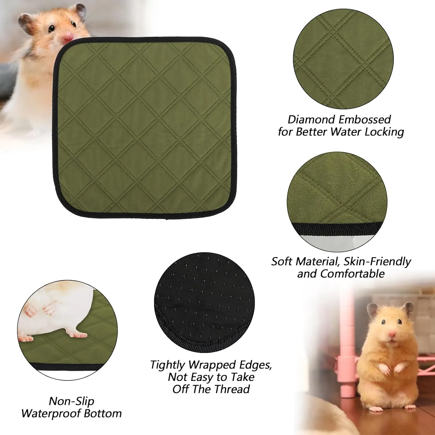4pc Guinea Pig Cage Liners, Pet Guinea Pig Pee Pads , Absorbent Guinea Pig Bedding Mat Pad for Small Animals, 12inchx12inch (Green)