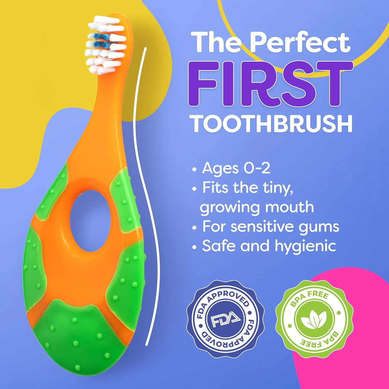 Baby Toothbrush 4 Pack, Toddler Toothbrush Age 1-2 & Bonus Silicone Finger Brush, Soft Bristles, Toddler Toothbrushes, Infant & Training w/Teething Handle, 0-2 Years, Multi Color Set