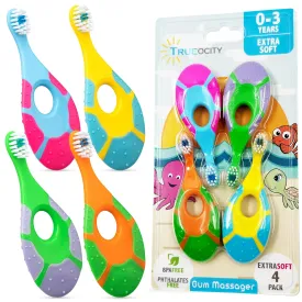 Baby Toothbrush 4 Pack, Toddler Toothbrush Age 1-2 & Bonus Silicone Finger Brush, Soft Bristles, Toddler Toothbrushes, Infant & Training w/Teething Handle, 0-2 Years, Multi Color Set
