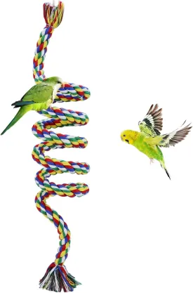 Bird Cotton Rope Swing Perch Chew Toy Parrot Cage Stand with Bell for African Grey Parakeet Cockatiel Cockatoo Lovebird Finch Budgie Amazon Macaw (M-59INCH)
