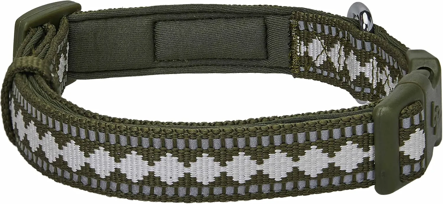 Blueberry Pet 3 Colors 3M Reflective Jacquard Neoprene Padded Adjustable Dog Collar, Olive, Small, Neck 12"-16"