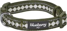 Blueberry Pet 3 Colors 3M Reflective Jacquard Neoprene Padded Adjustable Dog Collar, Olive, Small, Neck 12"-16"