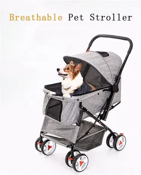 Cat / Dog Stroller 4 Wheel Stroller with Stroller Fan Strollers for Medium Small Dogs Reversible Push Handle Pet Stroller Puppy Carrier
