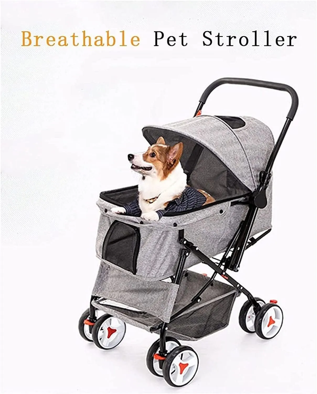 Cat / Dog Stroller 4 Wheel Stroller with Stroller Fan Strollers for Medium Small Dogs Reversible Push Handle Pet Stroller Puppy Carrier