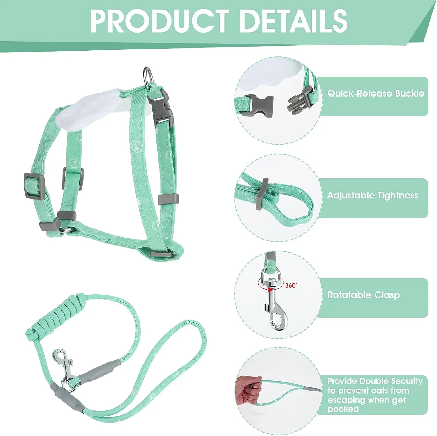 Cat Harness and Leash Set, Adjustable Gradient Kitten Harness Escape Proof Harness with Leash for Kitty Outdoor Walking (Green)