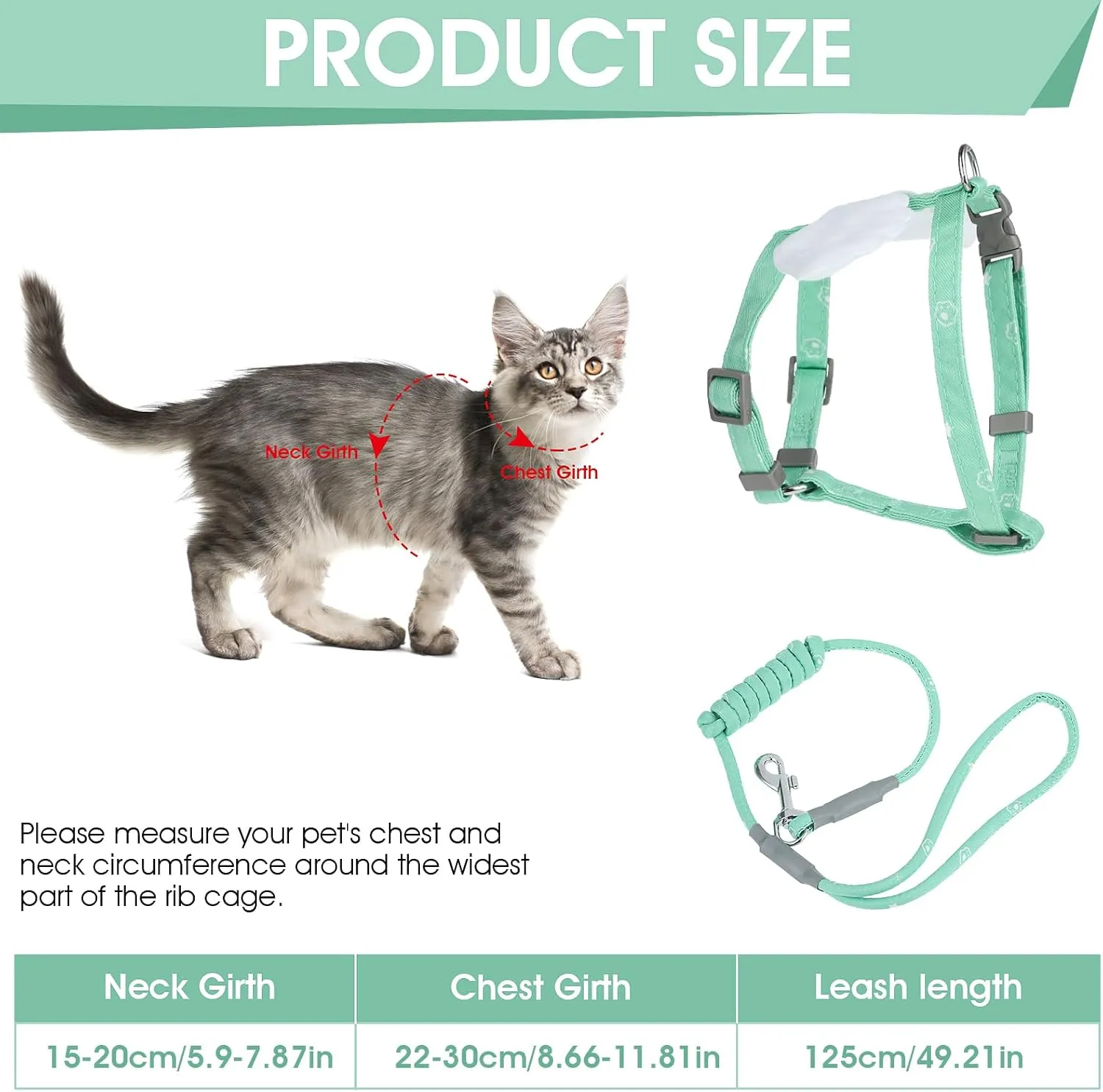 Cat Harness and Leash Set, Adjustable Gradient Kitten Harness Escape Proof Harness with Leash for Kitty Outdoor Walking (Green)
