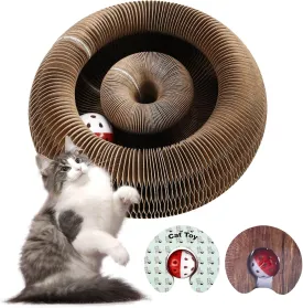 Cat Scratcher Board with Ball Track - Interactive Cat Toy for Indoor Cats, Fun & Durable Cardboard Design, Space-Saving Scratching Post for Kitty Play & Exercise