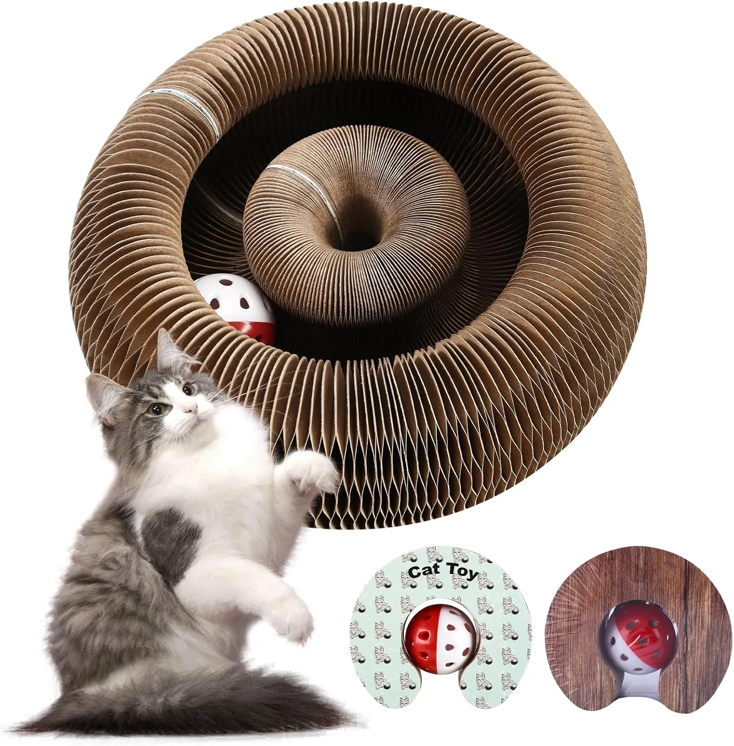 Cat Scratcher Board with Ball Track - Interactive Cat Toy for Indoor Cats, Fun & Durable Cardboard Design, Space-Saving Scratching Post for Kitty Play & Exercise