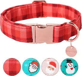 Christmas Dog Collar, Christmas Collar for Puppy Girl Boy Dog or Cat, Red Plaid Dog Collar with Durable Metal Buckle, Cute Pet Collar, S
