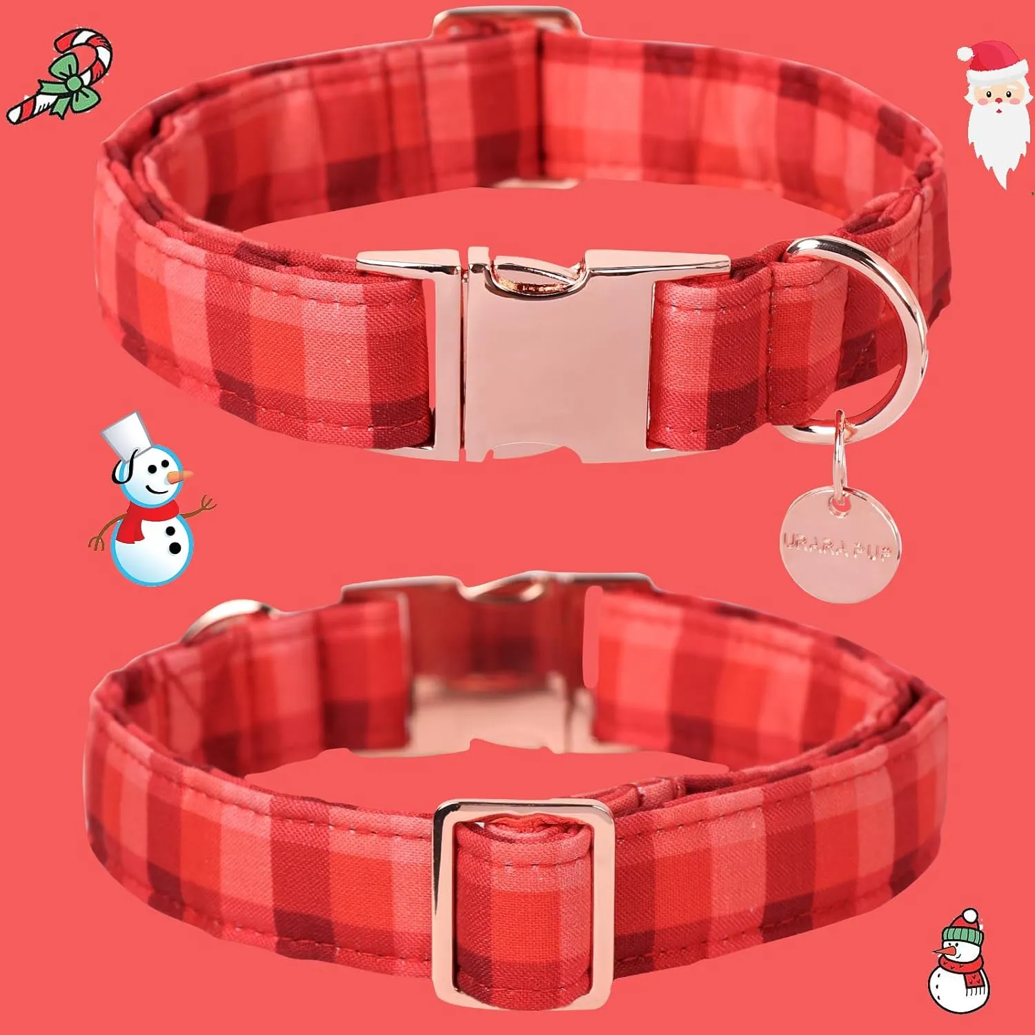Christmas Dog Collar, Christmas Collar for Puppy Girl Boy Dog or Cat, Red Plaid Dog Collar with Durable Metal Buckle, Cute Pet Collar, S