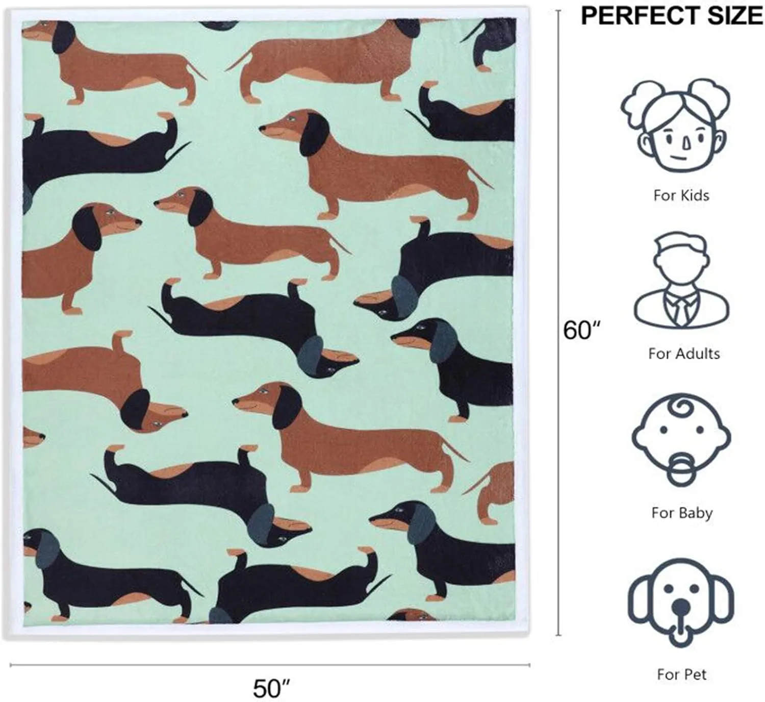 Dachshund Blanket, Wiener Dogs Throw, I Love Dachshunds Soft Flannel Animal Stuffed Blankets Gifts for Women Dog Lovers (Dachshund 1, 47" x 60")