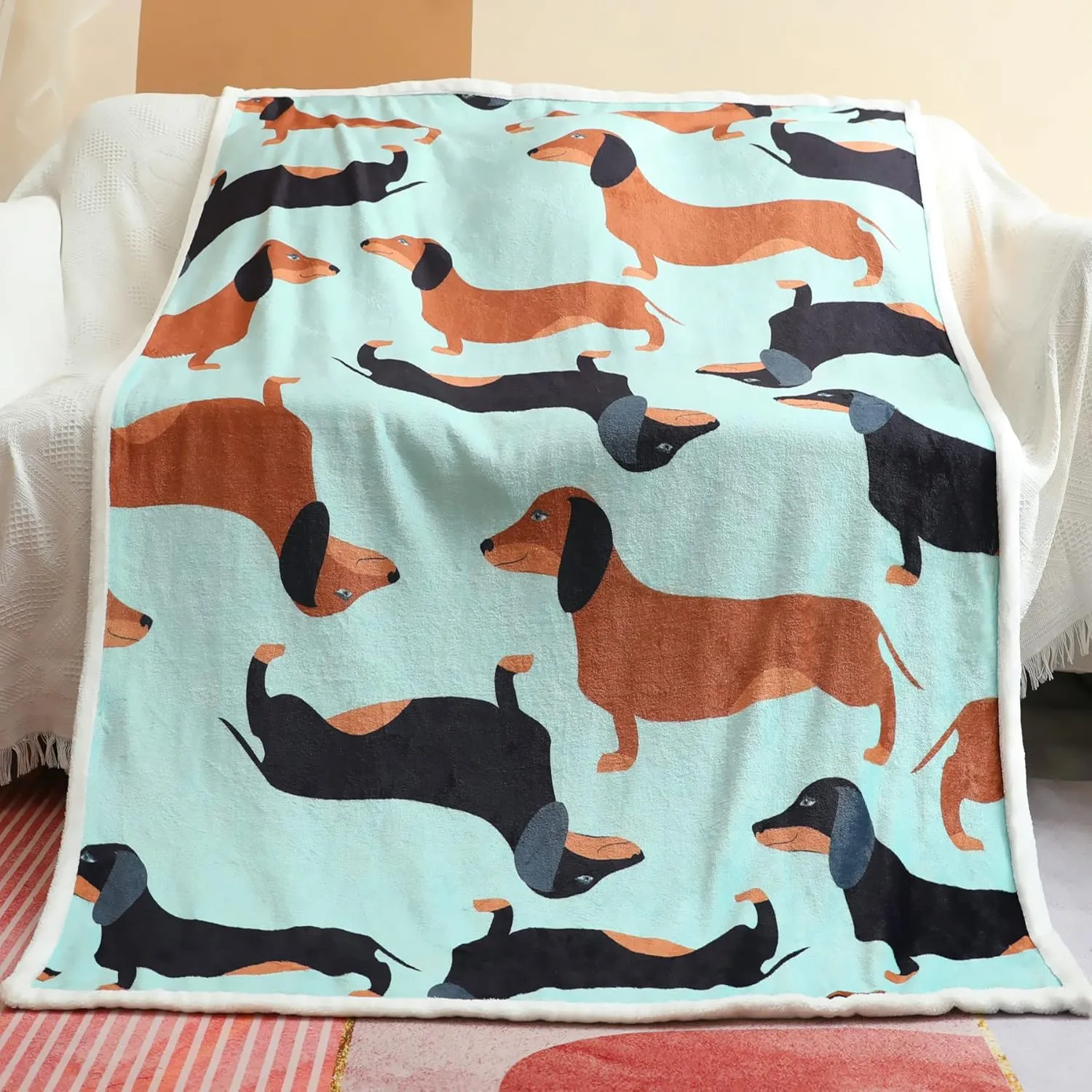 Dachshund Blanket, Wiener Dogs Throw, I Love Dachshunds Soft Flannel Animal Stuffed Blankets Gifts for Women Dog Lovers (Dachshund 1, 47" x 60")