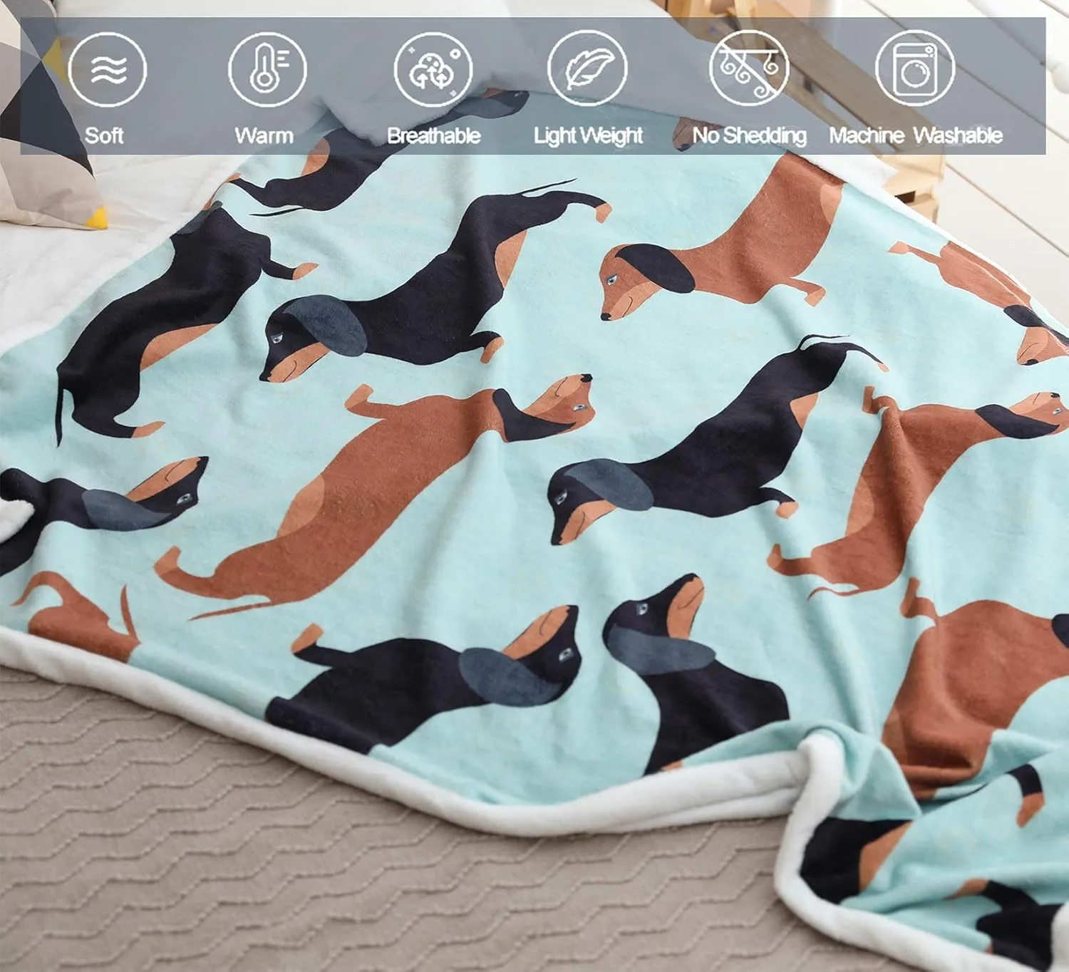 Dachshund Blanket, Wiener Dogs Throw, I Love Dachshunds Soft Flannel Animal Stuffed Blankets Gifts for Women Dog Lovers (Dachshund 1, 47" x 60")