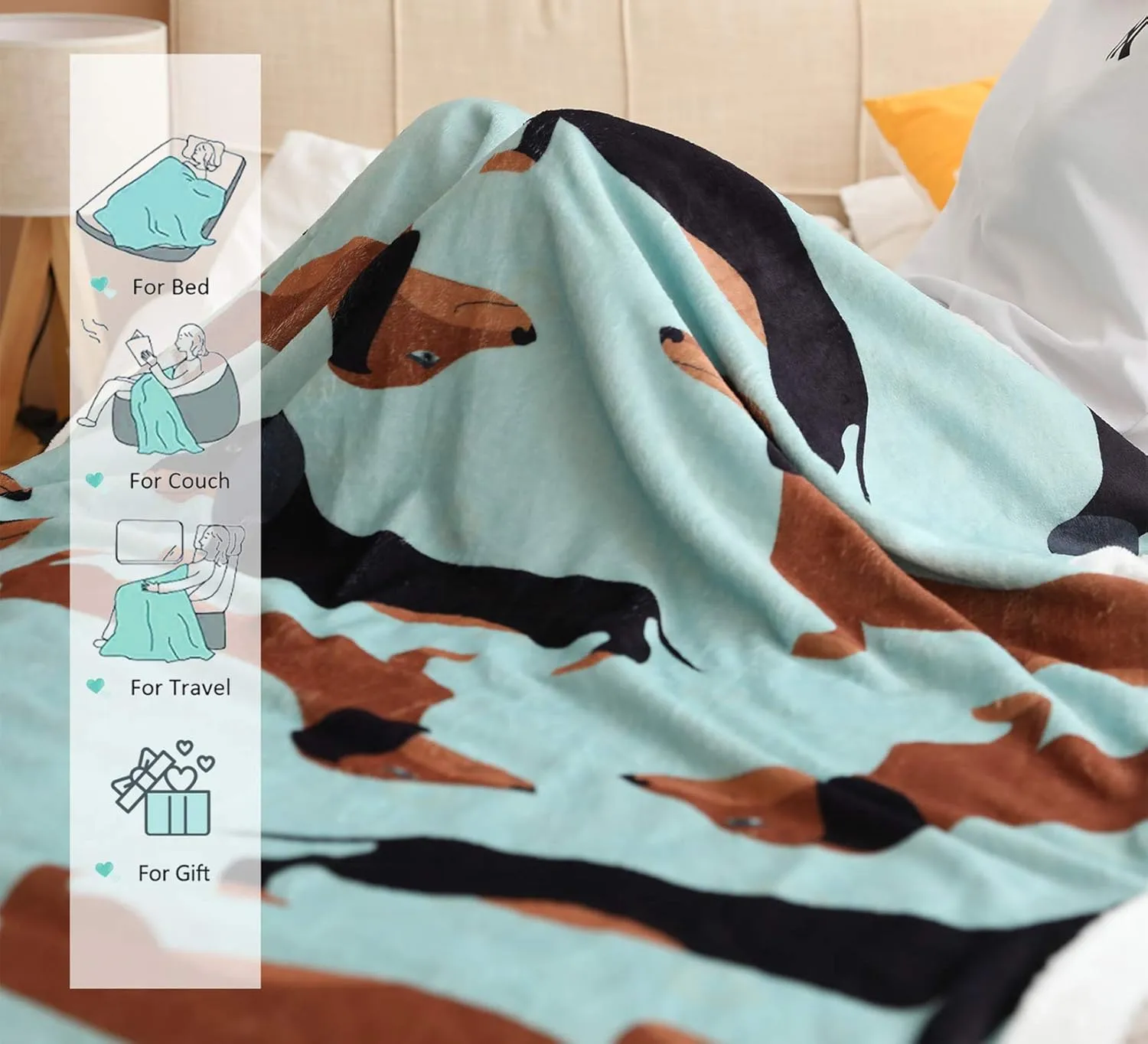 Dachshund Blanket, Wiener Dogs Throw, I Love Dachshunds Soft Flannel Animal Stuffed Blankets Gifts for Women Dog Lovers (Dachshund 1, 47" x 60")