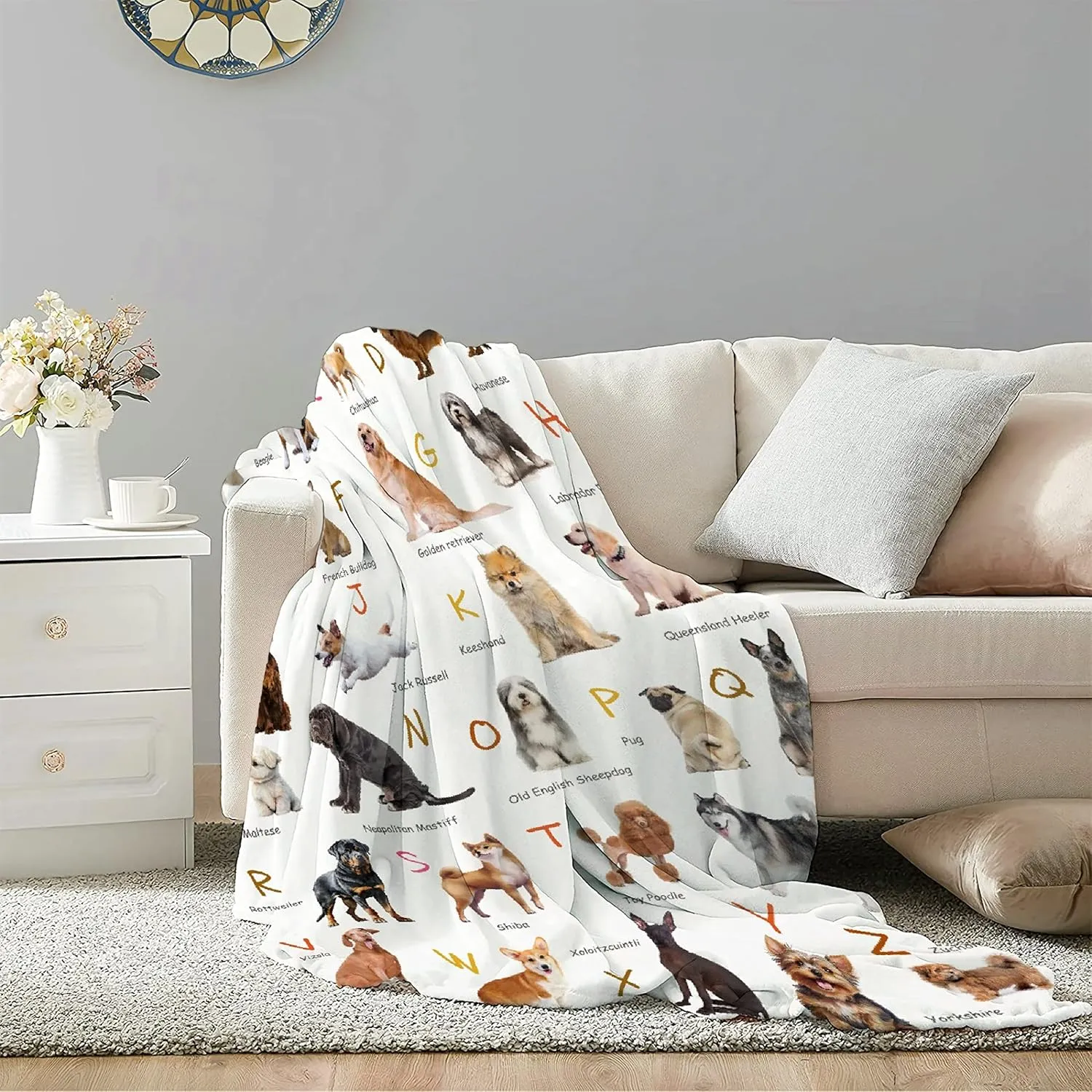 Dog Alphabet Print Blanket, Personalized Dachshund Blanket, Dog Gift for Dog Lovers Mom Dad Cute Dog Paw Prints Soft Flannel Throw Blanket for Bed Sofa Travel Extra Small 40''x30'' for Pet