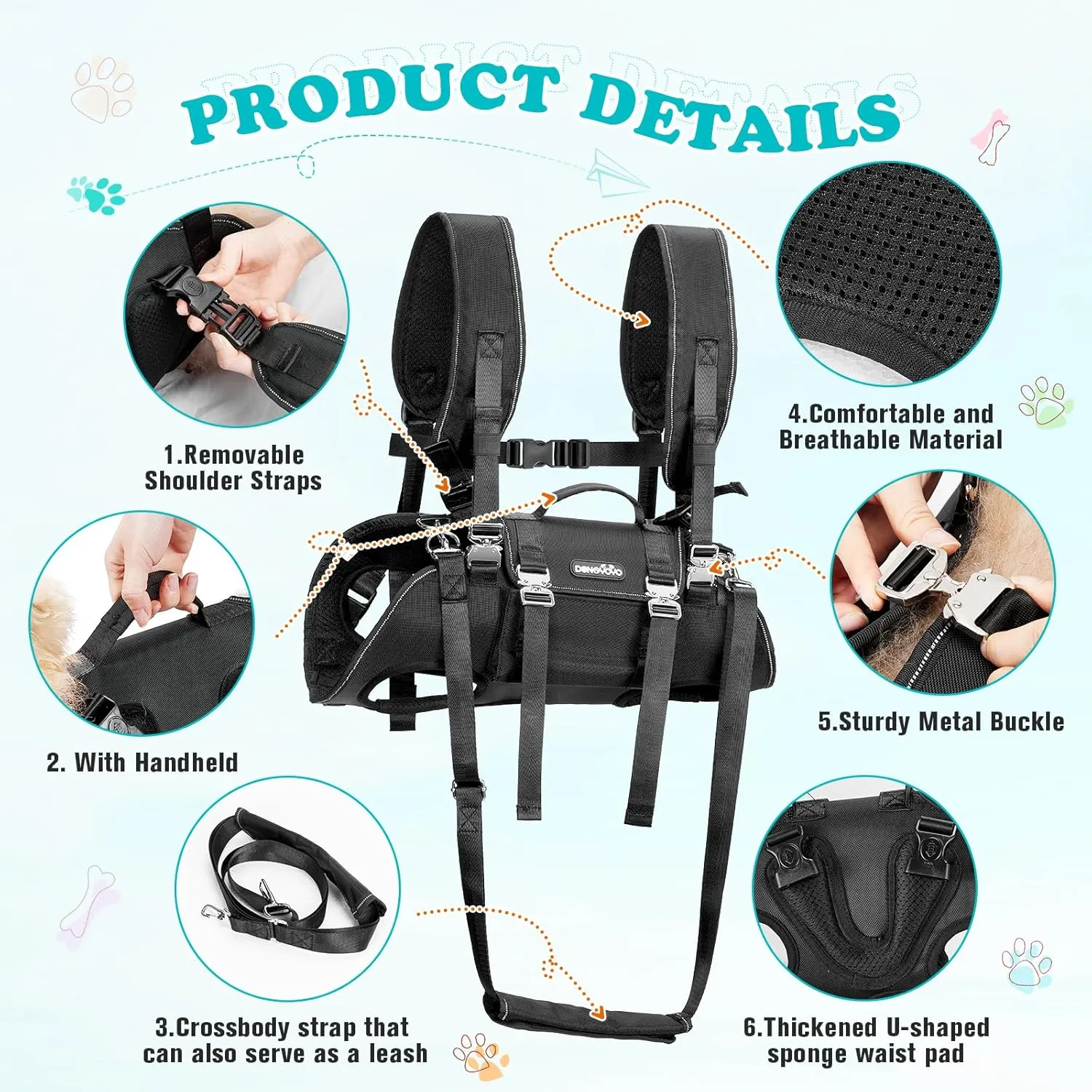 Dog Backpack Carrier for 17-23 Lbs Small Dogs, Multi-Functional Full Body Dog Carrier Harness for Hiking Cycling, Adjustable Pet Carrier Travel Bag for Puppy