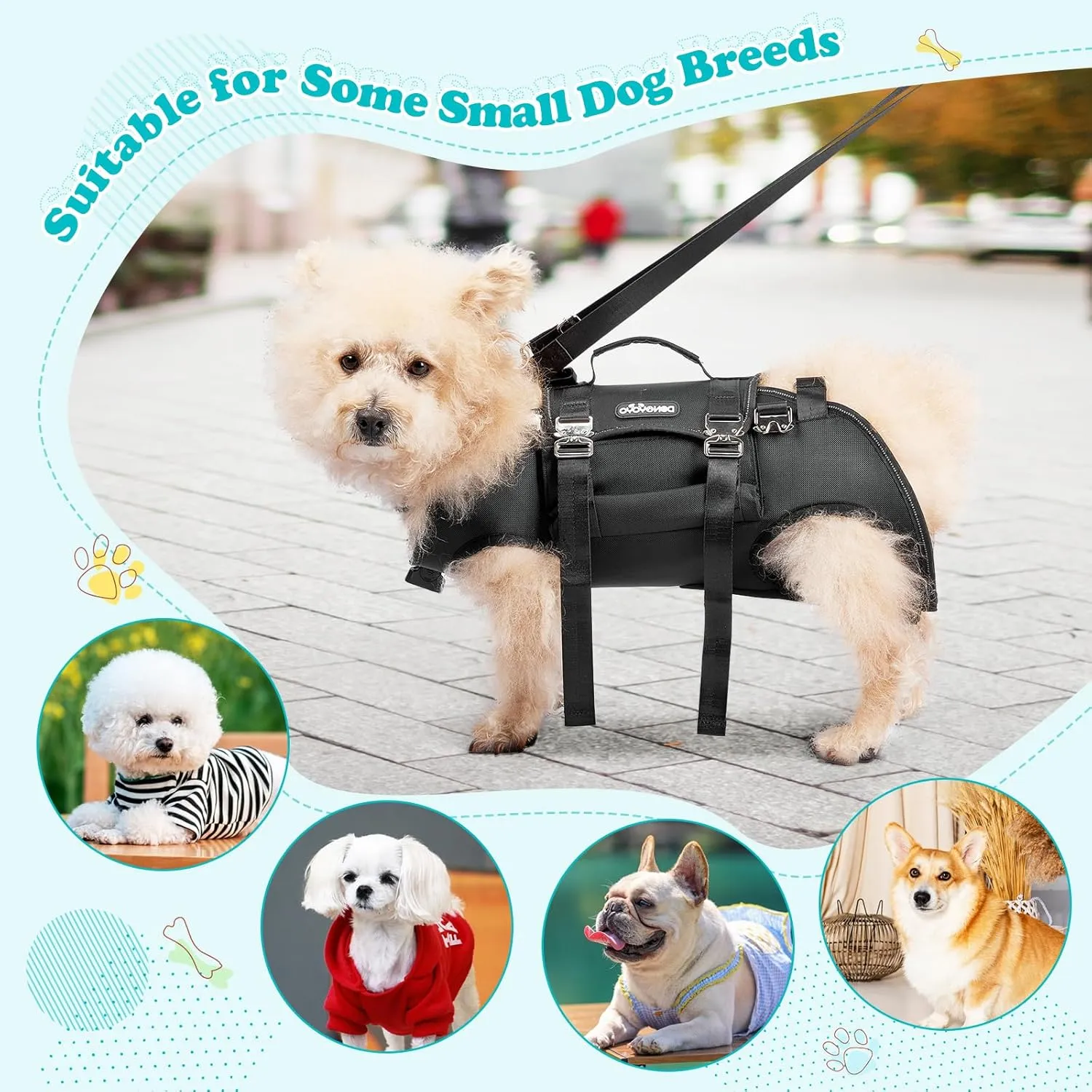 Dog Backpack Carrier for 17-23 Lbs Small Dogs, Multi-Functional Full Body Dog Carrier Harness for Hiking Cycling, Adjustable Pet Carrier Travel Bag for Puppy