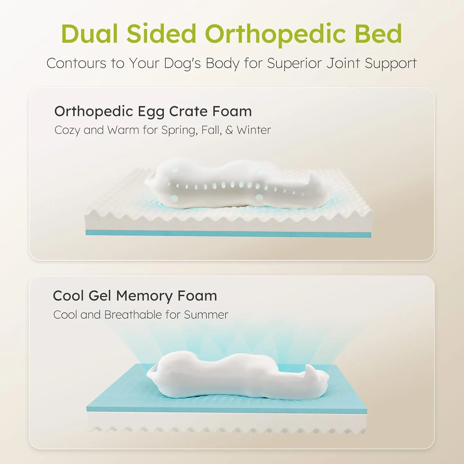 Dog Beds for Large Dogs, Orthopedic Dog Bed with Cooling Gel Memory Foam, Waterproof Large Pet Bed with Removable Washable Cover, 36" Pet Sofa Couch Dutch Velvet with Bone Toy, Dark Green