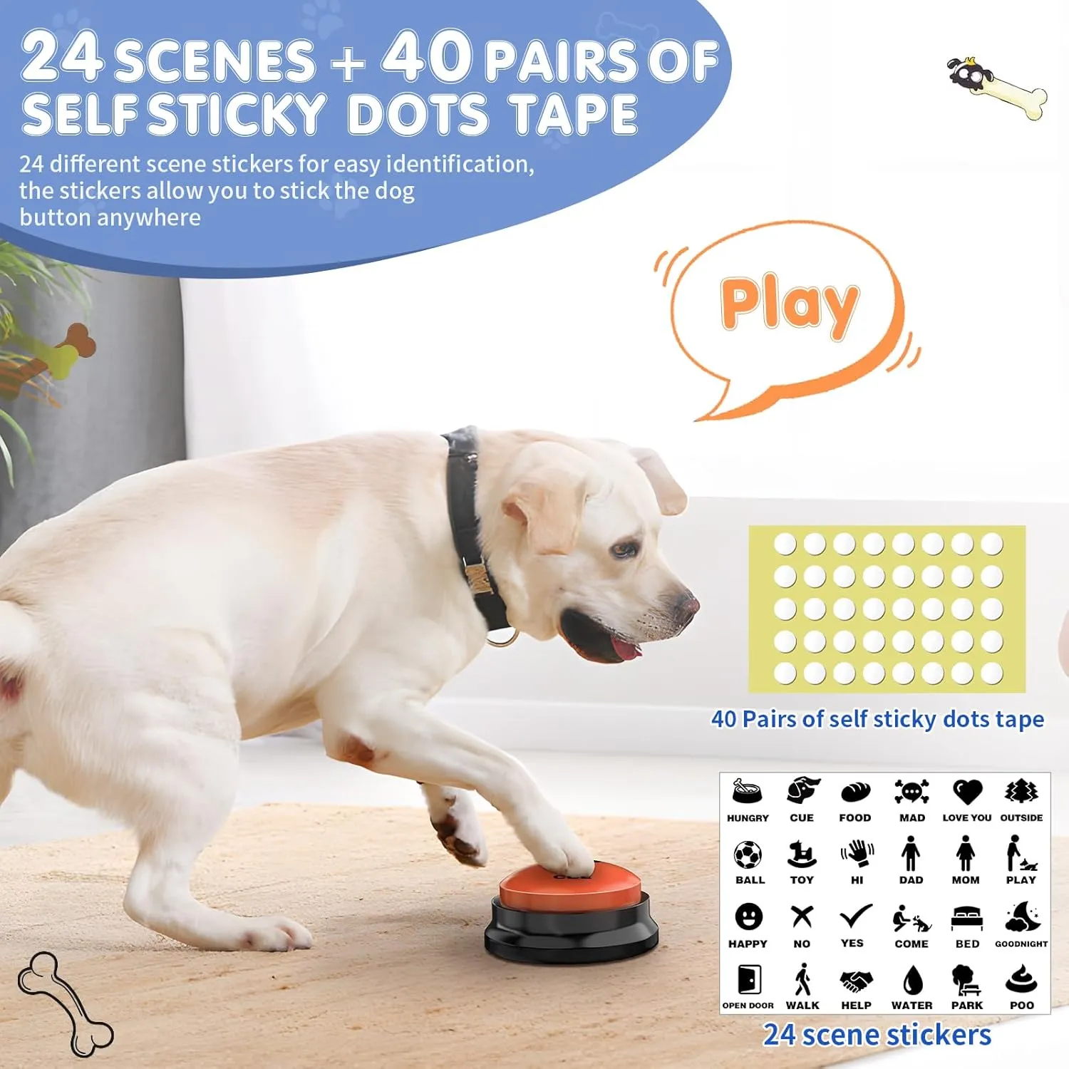 Dog Communication Buttons, 4 Pieces, 30s Recordable Voice, Pet Training Buttons, with Manual, Batteries, 24 Scene Modes, Dog Button Mat