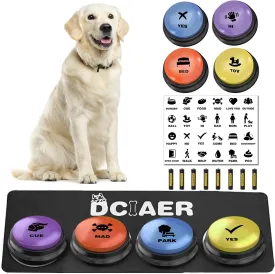 Dog Communication Buttons, 4 Pieces, 30s Recordable Voice, Pet Training Buttons, with Manual, Batteries, 24 Scene Modes, Dog Button Mat