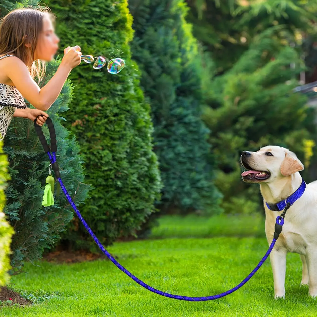 Dynmeow Reflective Dog Collar and Leash Set, 6FT Strong Climbing Rope Leash with Padded Handle, Adjustable Pet Collar with Soft Neoprene Padding for Medium Large Dogs, Navy-Blue, M