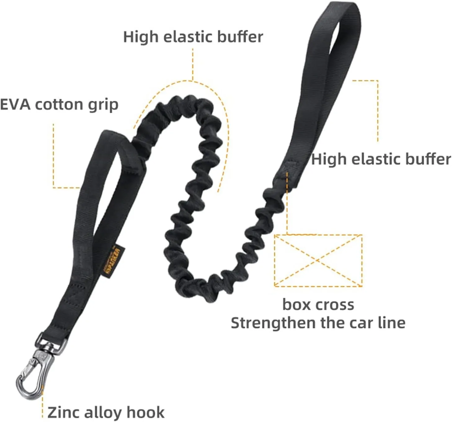 EXCELLENT ELITE SPANKER Military Bungee Dog Leash Elastic Leads Rope with 2 Padded Control Handle for Medium and Small Dogs (Black)