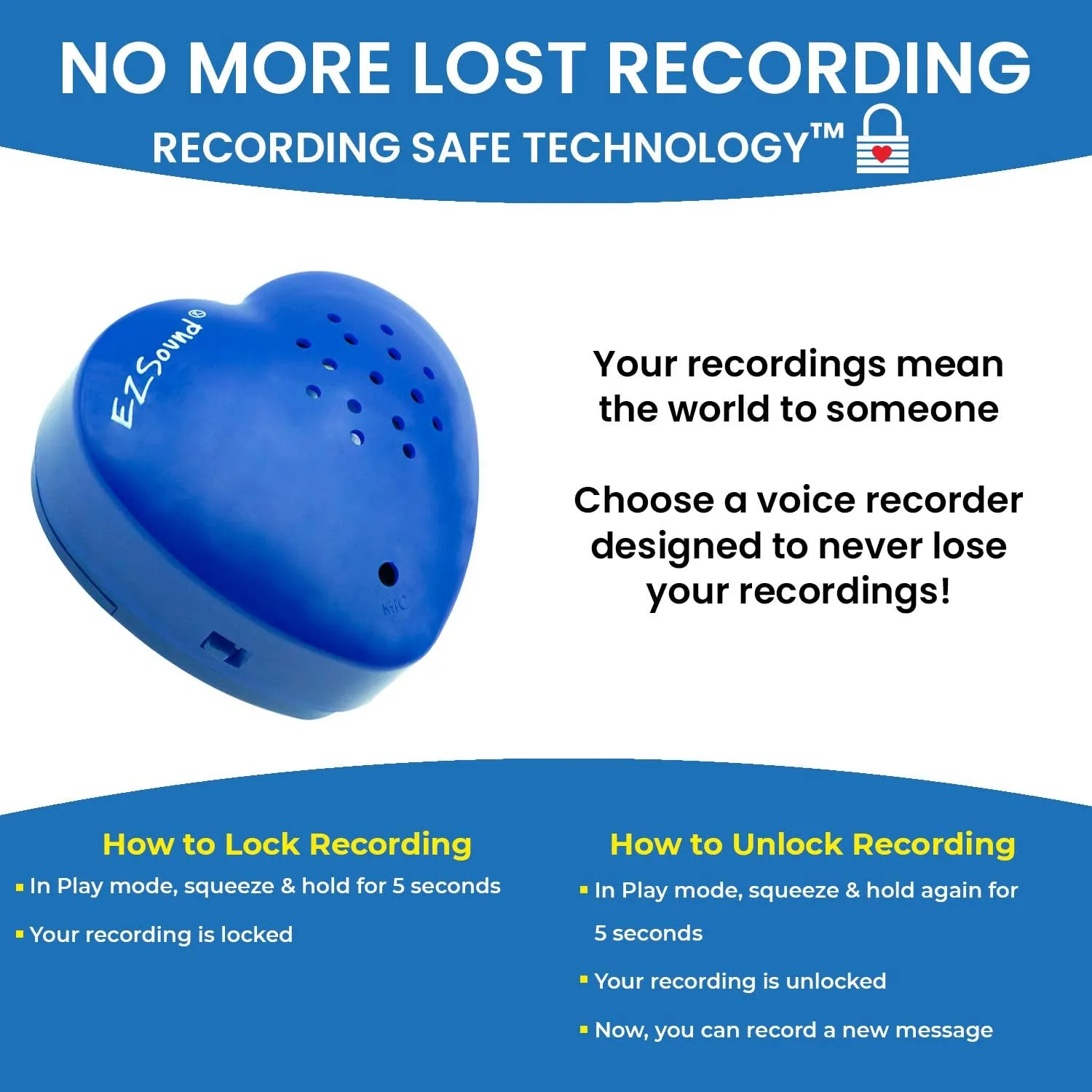 EZSound Voice Recorder for Teddy Bear | 30 sec Voice Box for Stuffed Animal | Personal Recordable Button | Custom Build a Bear Heart for Plush, Gifts, Messages, Kids | Music Sound Module with Speaker