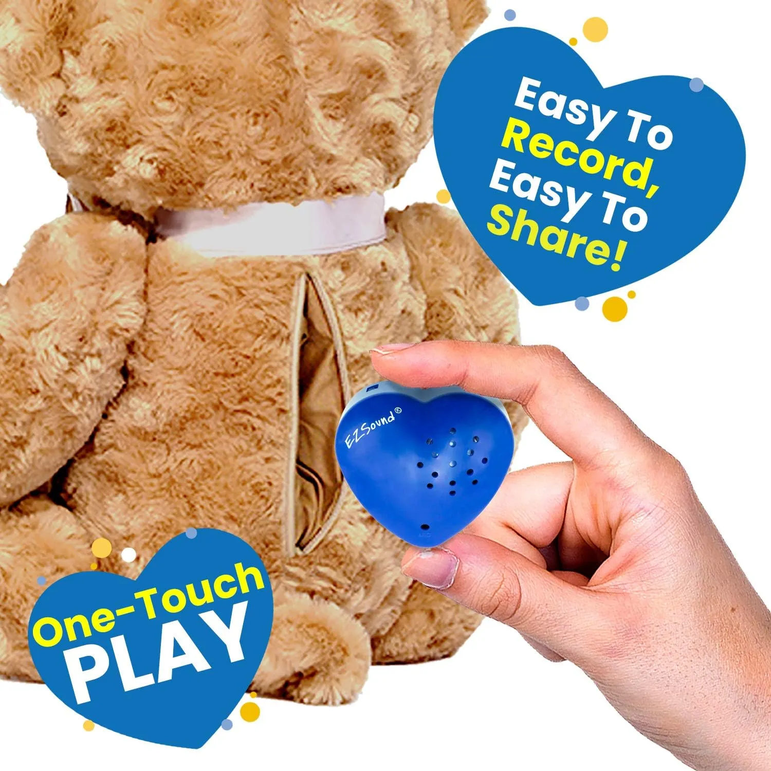 EZSound Voice Recorder for Teddy Bear | 30 sec Voice Box for Stuffed Animal | Personal Recordable Button | Custom Build a Bear Heart for Plush, Gifts, Messages, Kids | Music Sound Module with Speaker