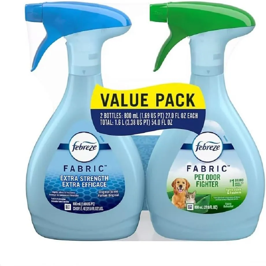 Febreze Fabric Refresher Value Pack, Pet Odor Eliminator and Extra Strength Fabric Deodorizer, 27 Fl Oz, Pack of 2