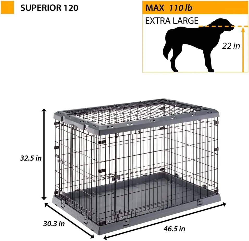 Ferplast Superior Hybrid ECO Dog Crate and Playpen, Environmentally Friendly Dog Crate Made with Recycled Plastic, 48-Inch, Gray