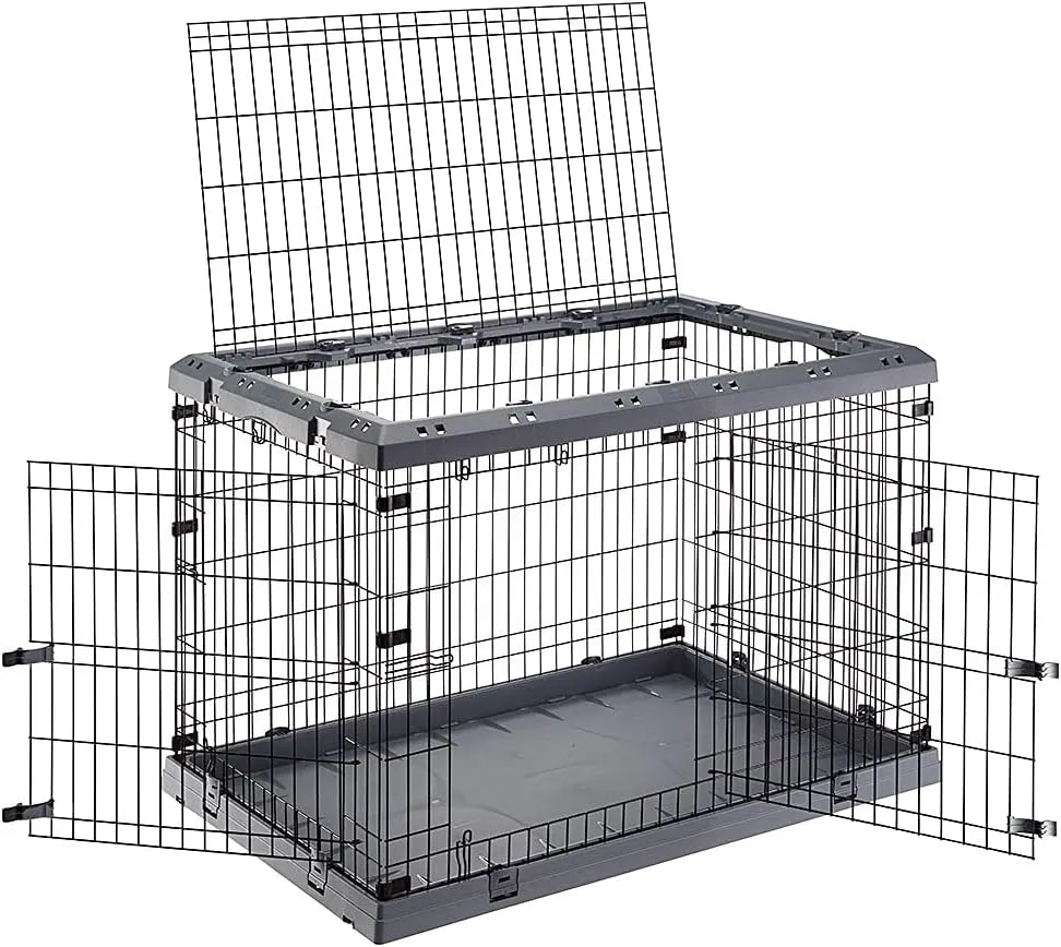 Ferplast Superior Hybrid ECO Dog Crate and Playpen, Environmentally Friendly Dog Crate Made with Recycled Plastic, 48-Inch, Gray