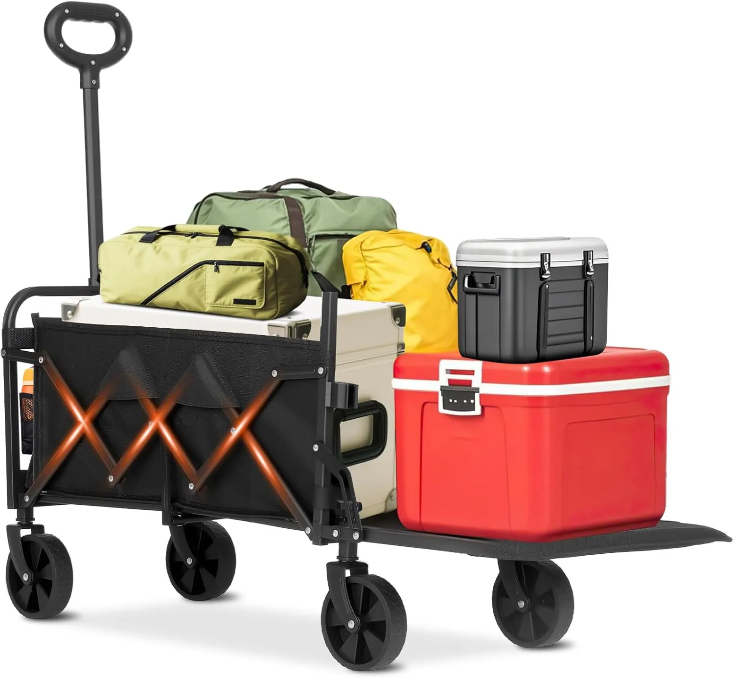 Folding Camping Wagon with Extended Tailgate, Portable Lightweight Utility Cart with Wheels, 350LBS Capacity Collapsible Beach Wagon for Outdoor, Groceries, Picnic, Travel - Compact & Easy Storage