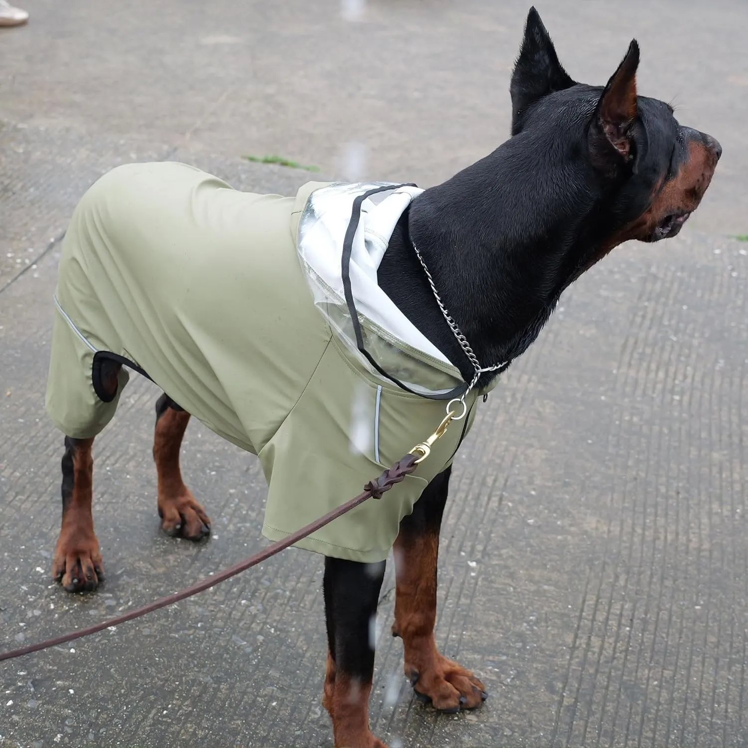 Four-Legged Full Coverage Waterproof Dog Raincoat with Reflective Features Pet Raincoats for Large Medium Small Dogs Khaki M