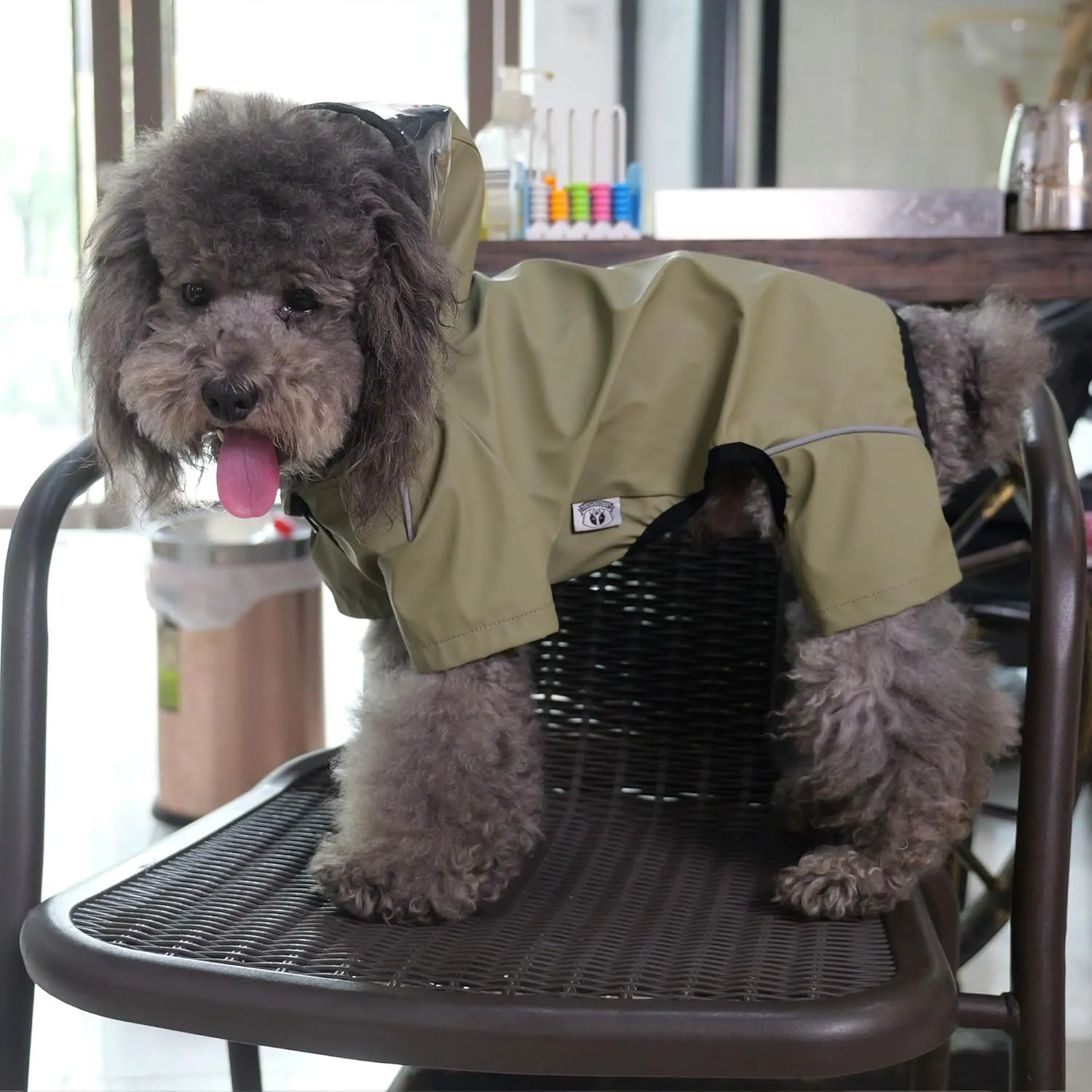 Four-Legged Full Coverage Waterproof Dog Raincoat with Reflective Features Pet Raincoats for Large Medium Small Dogs Khaki M