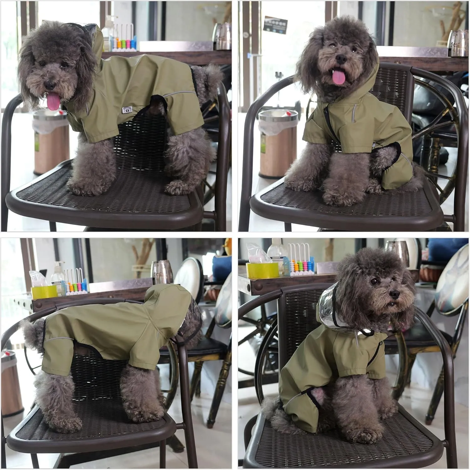 Four-Legged Full Coverage Waterproof Dog Raincoat with Reflective Features Pet Raincoats for Large Medium Small Dogs Khaki M