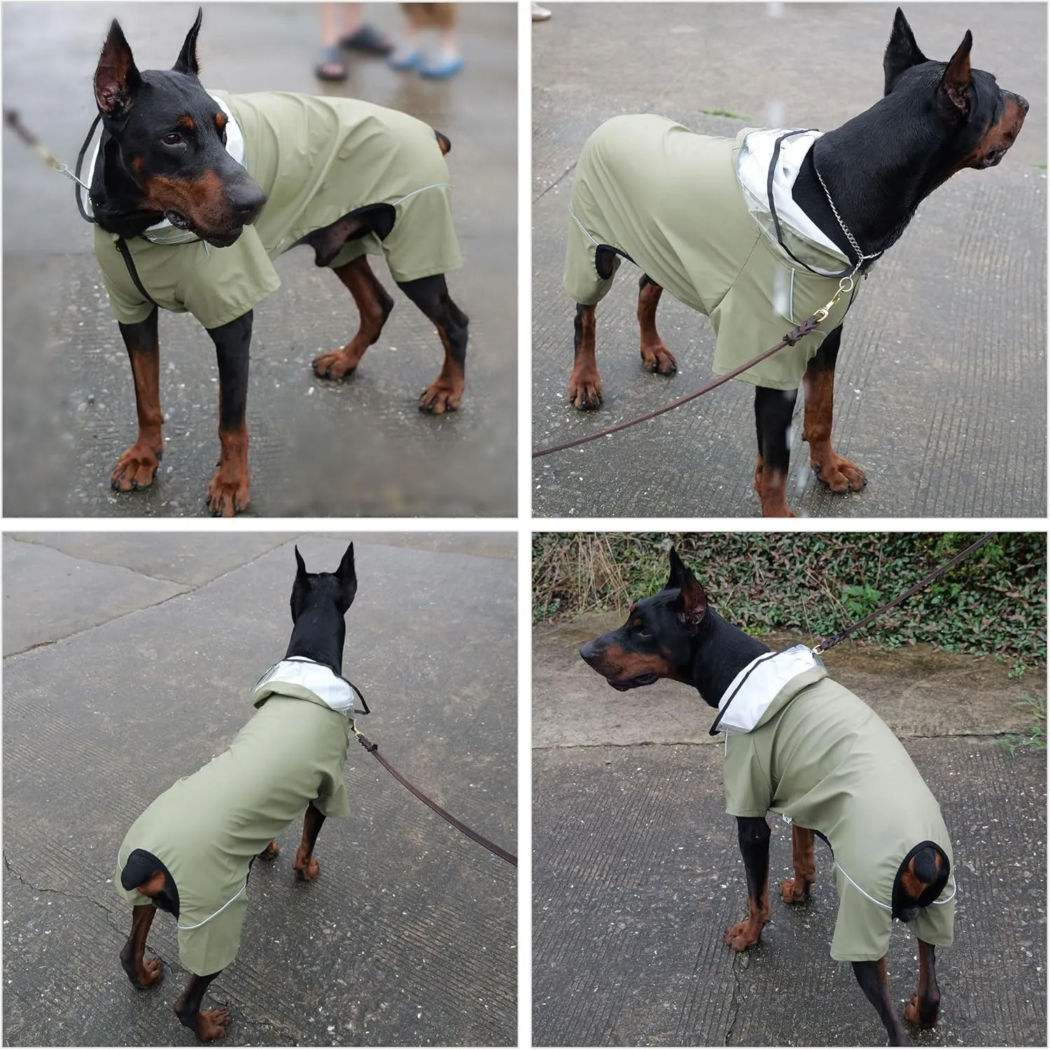 Four-Legged Full Coverage Waterproof Dog Raincoat with Reflective Features Pet Raincoats for Large Medium Small Dogs Khaki M
