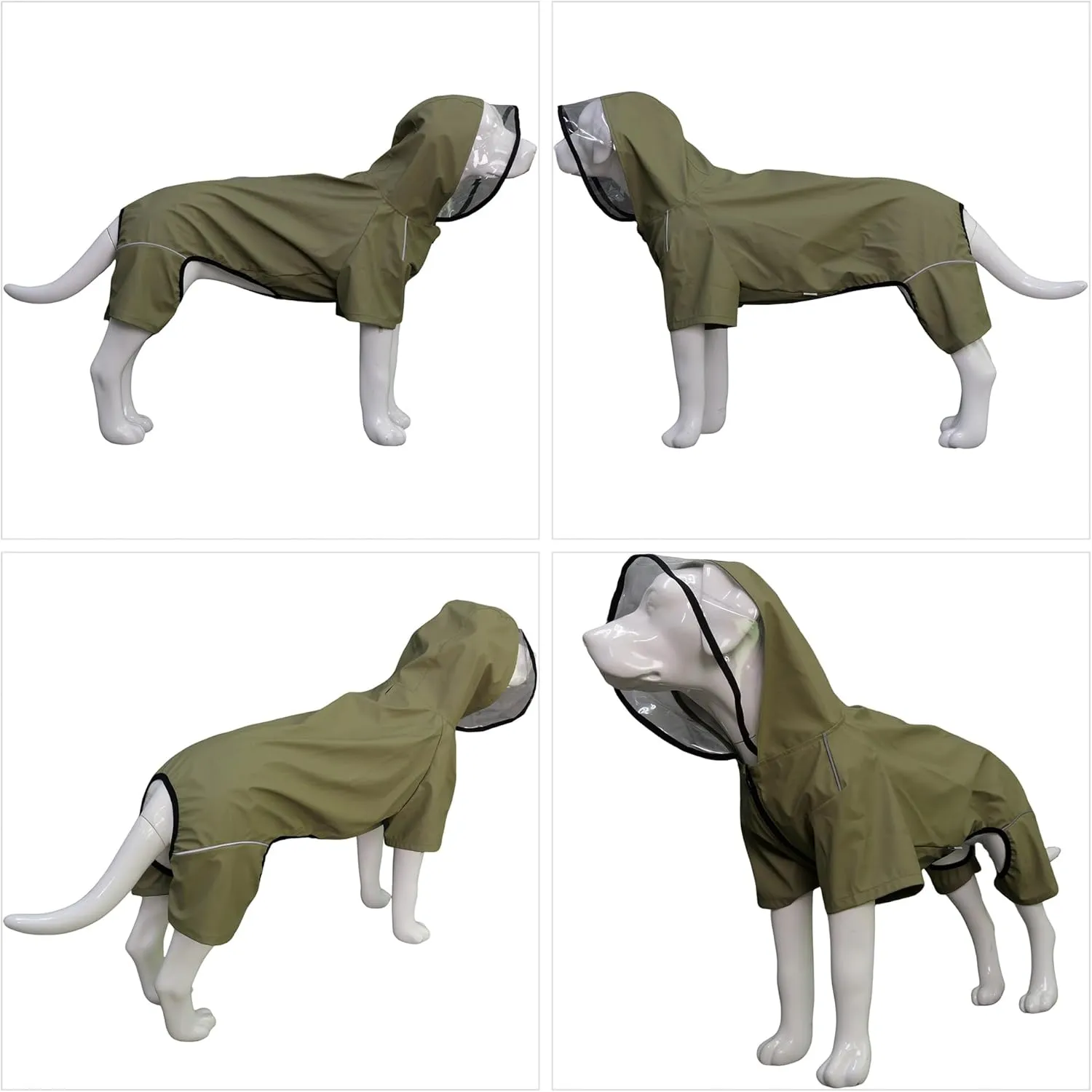 Four-Legged Full Coverage Waterproof Dog Raincoat with Reflective Features Pet Raincoats for Large Medium Small Dogs Khaki M