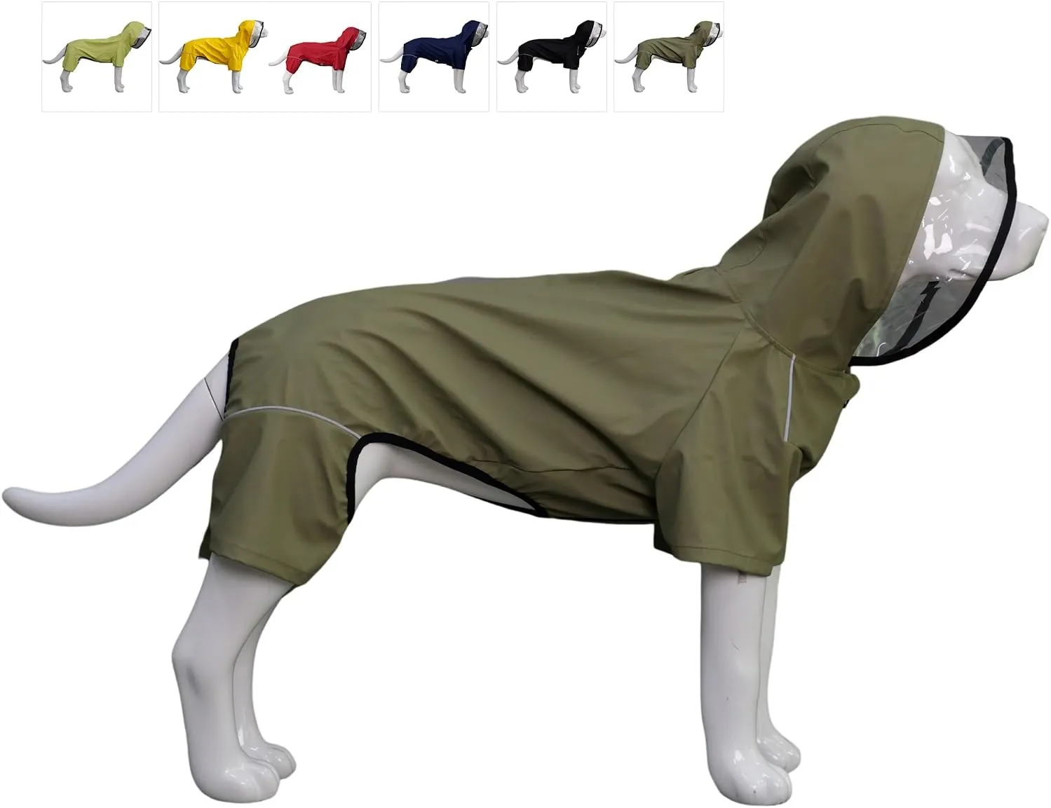 Four-Legged Full Coverage Waterproof Dog Raincoat with Reflective Features Pet Raincoats for Large Medium Small Dogs Khaki M
