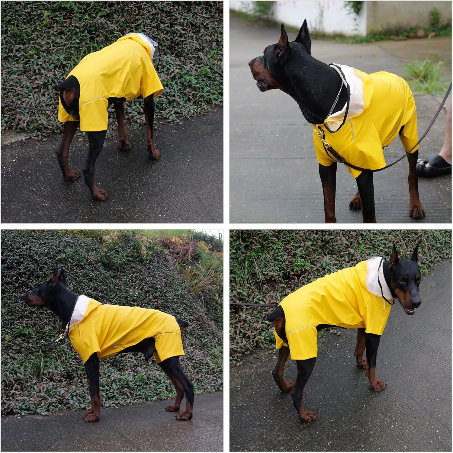 Four-Legged Full Coverage Waterproof Dog Raincoat with Reflective Features Pet Raincoats for Large Medium Small Dogs Yellow L