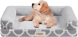 Friends Forever Harper Memory Foam Orthopedic Dog Bed, Calming Couch For Indoor Pet With Bolster, Machine Washable Extra Soft Faux Suede Removable Cover, Plush Crate Mat, 25x20x8", Grey