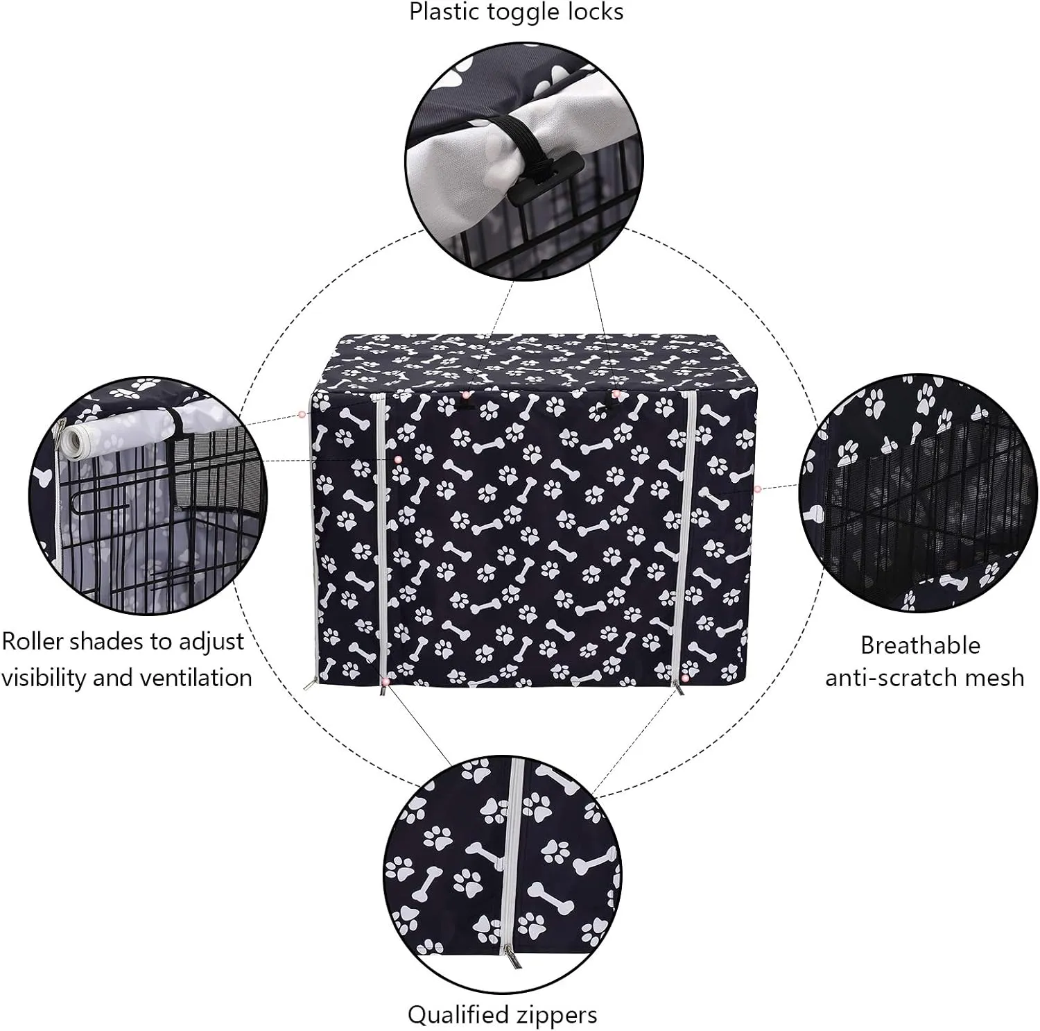 Geyecete Large Dog Crate Covers Fits 24inch-48inch Dog Crates for Small Medium Large Dogs Dog Crate Bed Dog Crate with Cover - Cover only(Crate Not Included)-Black-30