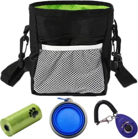 Gliitatu Dog Treat Pouch Built-in Poop Bag Dispenser and Training Clicker and Collapsible Dog Bowl and Poop Bag 4Pack Dog Training Kit Treat Pouches for Pet Training with Clip, Adjustable Strap