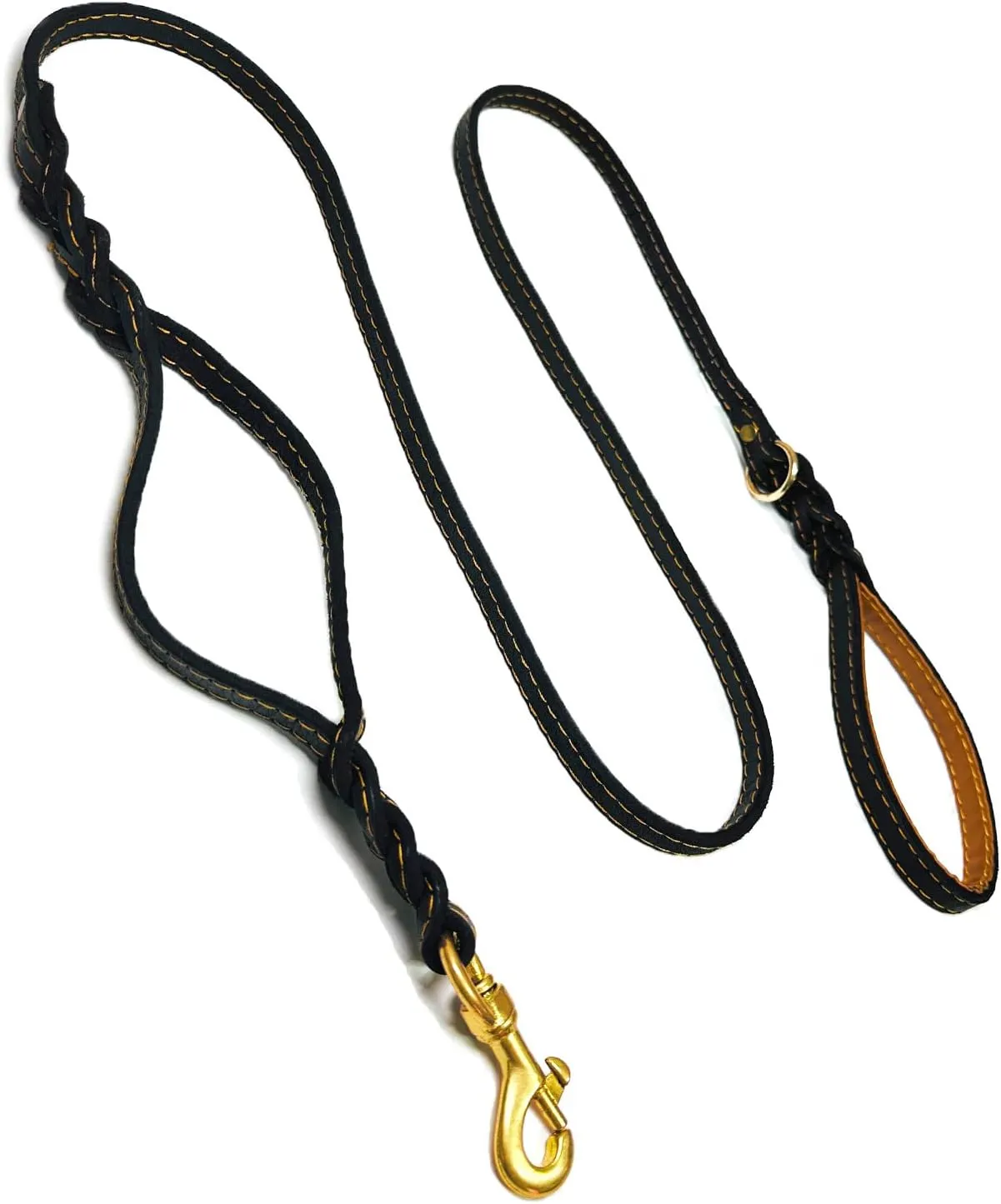 Guiding Star Double Handle Leather Dog Leash 6ft, Heavy Duty Braided Dog Leash with Traffic Handle for Small Medium & Large Dogs (Black, 6ft x 5/8 inch)